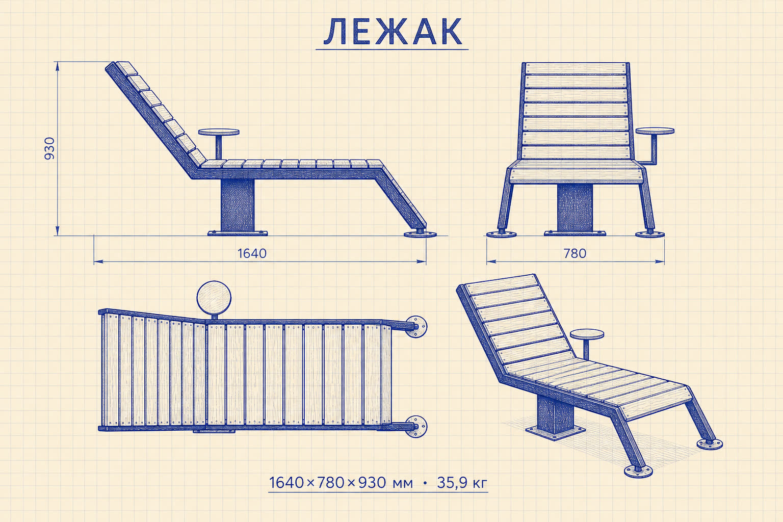 Лежак «Беседа» — чертёж