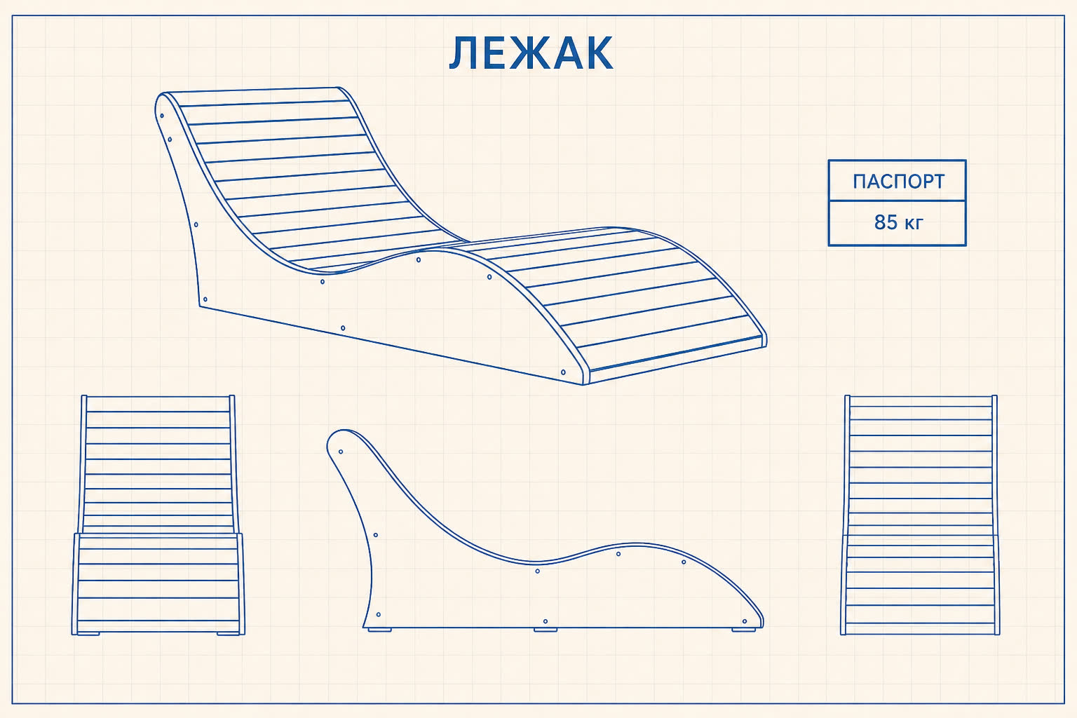 Лежак «Ритм» — чертёж