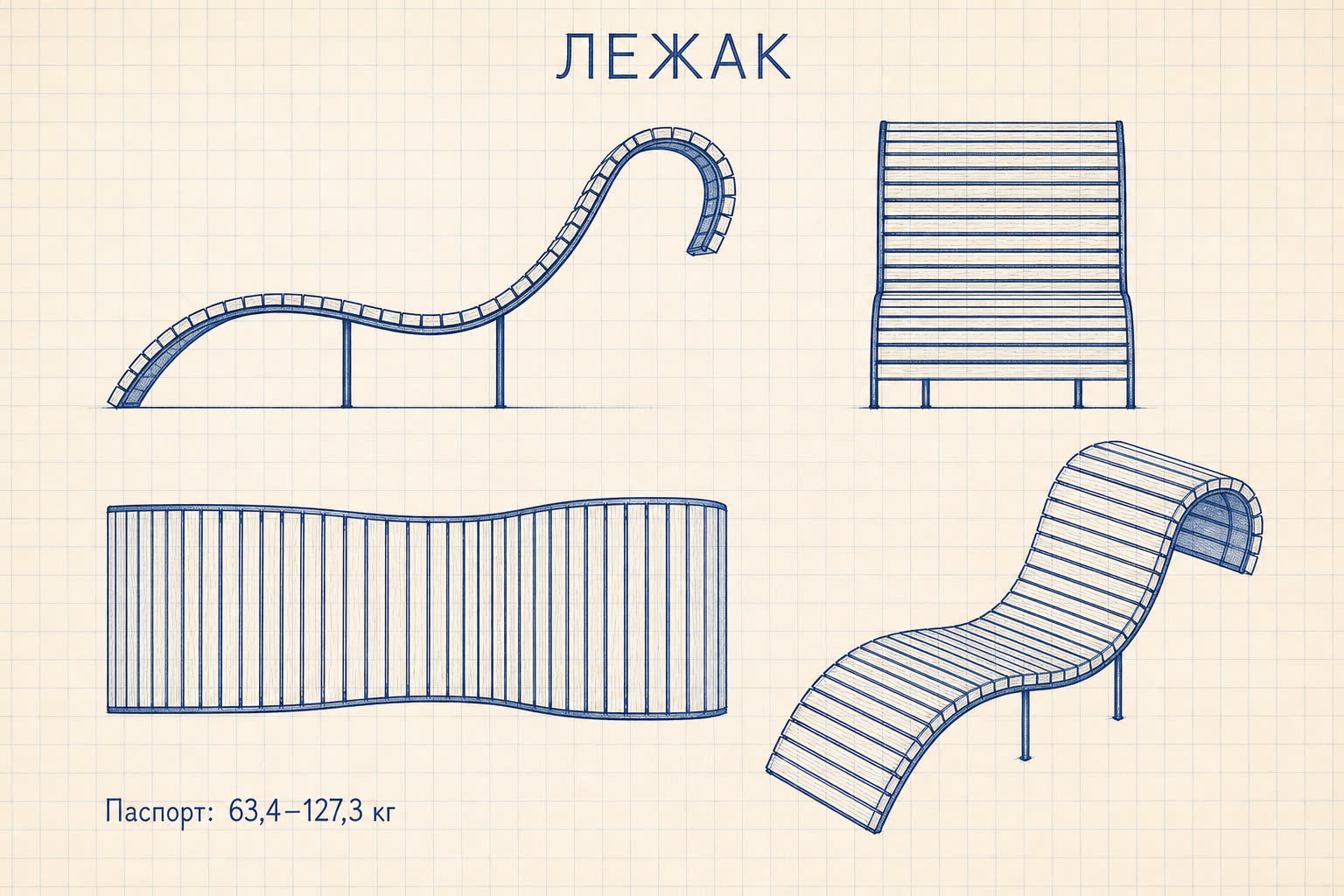 Лежак «Берег» — чертёж
