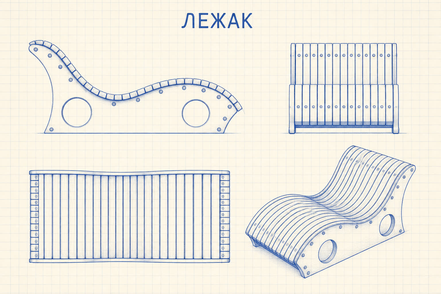 Лежак «Аллея» — чертёж