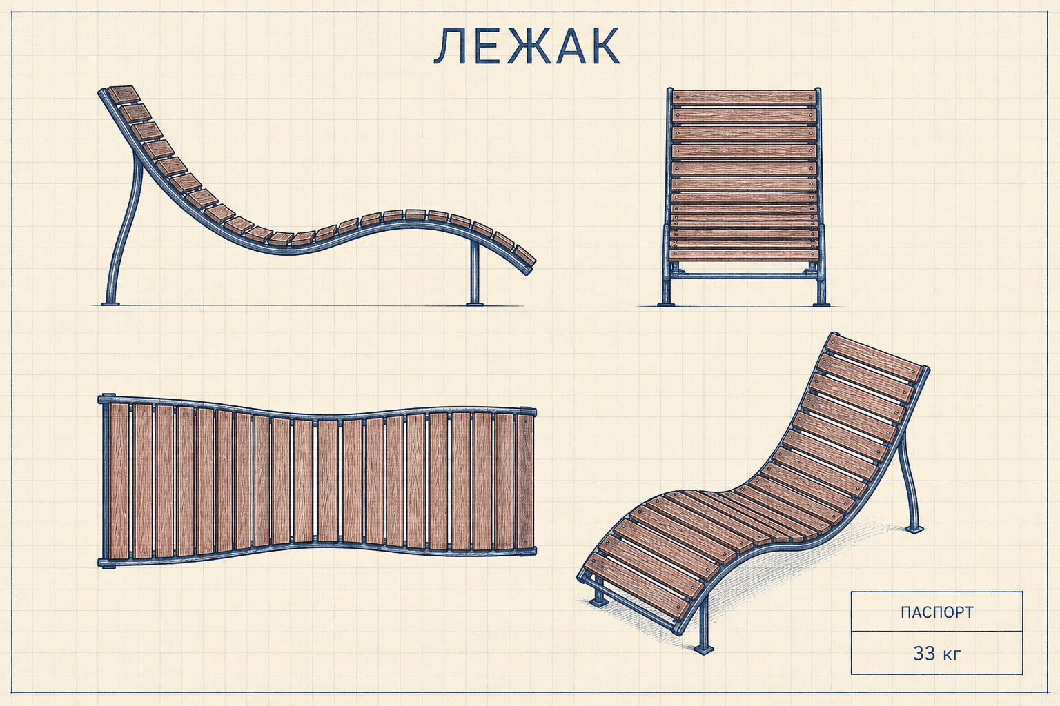 Лежак «Гамак» — чертёж